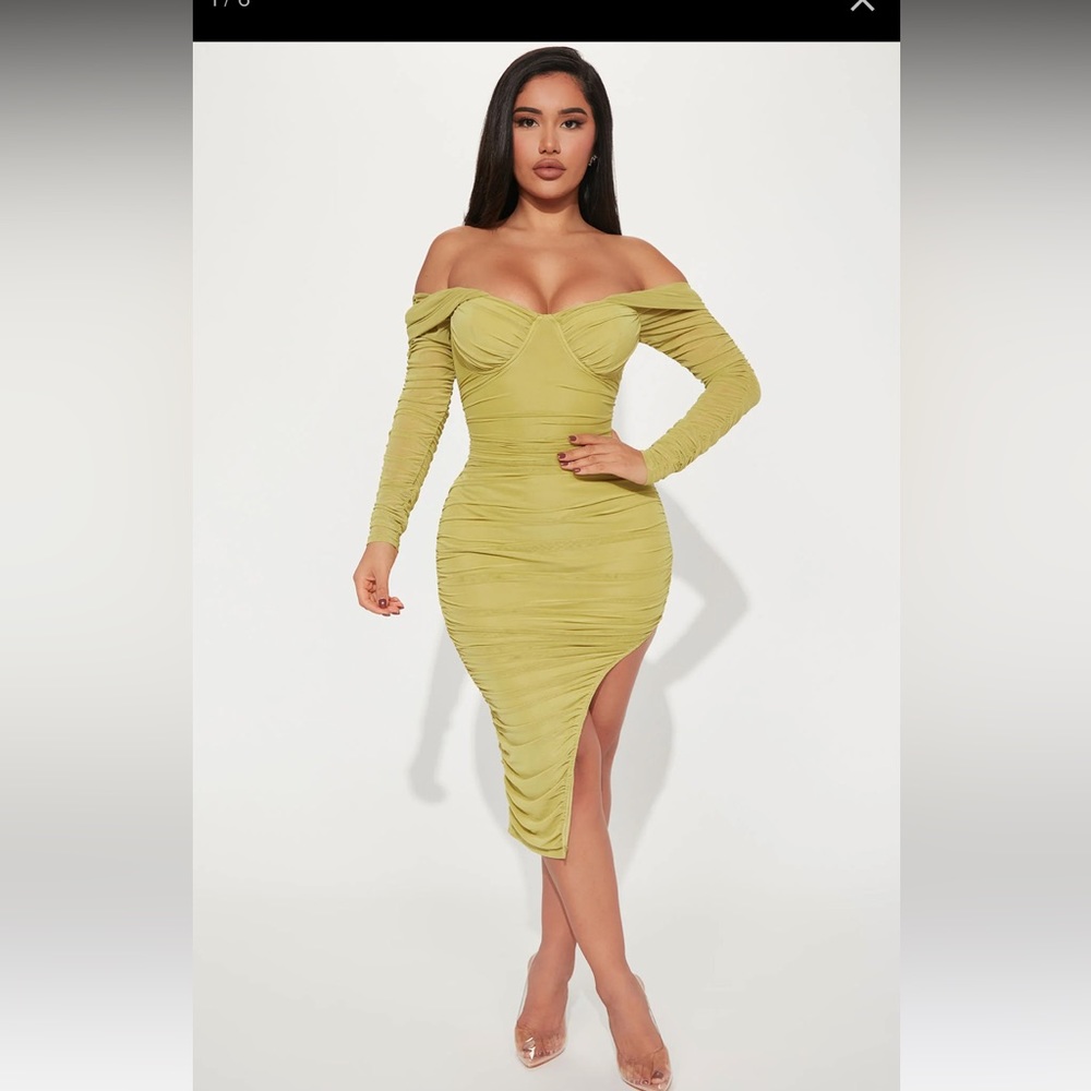Fashion Nova • Chartreuse • Valerie Mesh Midi Dress • Size XL